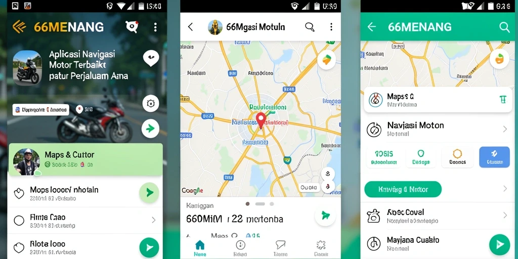 Gambaran antarmuka aplikasi Navigasi Motor 66MENANG yang intuitif.