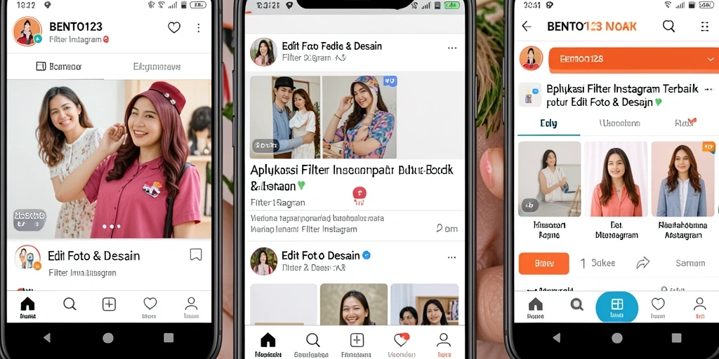 Tampilan antarmuka BENTO123 dengan fitur filter Instagram yang mudah diakses.