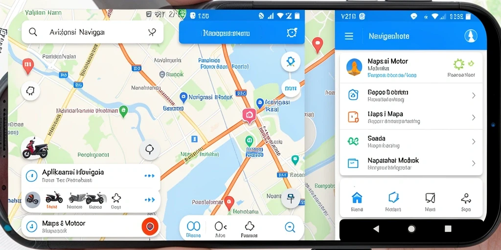 Antarmuka V21 menampilkan rute navigasi motor dengan jelas dan informatif.